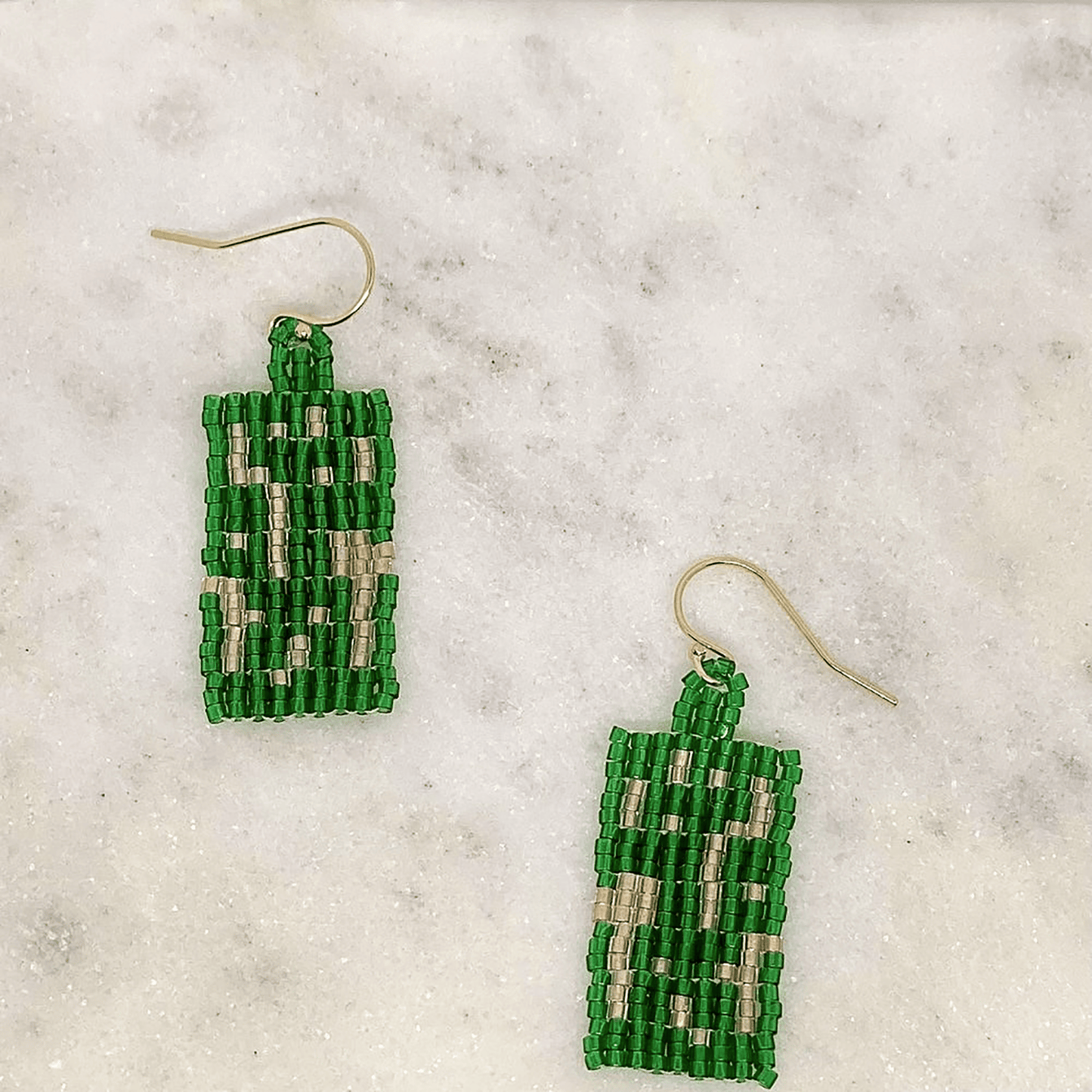 Emerald Green Seed Bead Rectangle Earrings