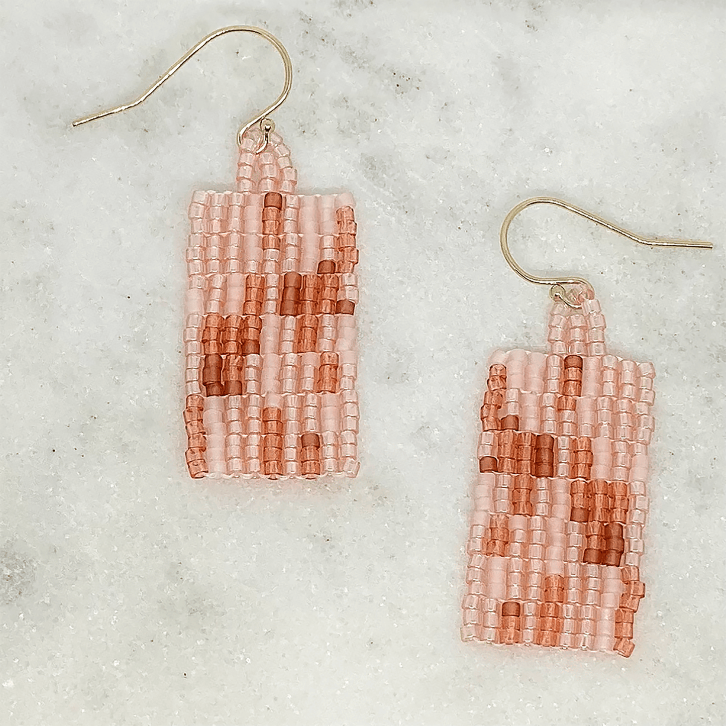 Peach Seed Bead Rectangle Earrings